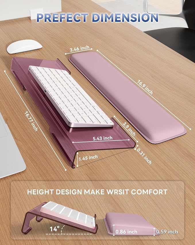Laborio Computer Keyboard Wrist Rest Stand for Desktop, Keyboard Holder for Easy Typing with Wrist Pad for Office Desk, Home, School (Rose Pink)