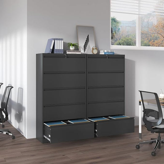 IKIMI 5 Drawer Lateral File Cabinets with Lock,Metal Lateral Filing Cabinet for Home Office,Wide Steel Storage Cabinet Commercial Drawer for Legal/Letter/A4 Size Files Assembly Required