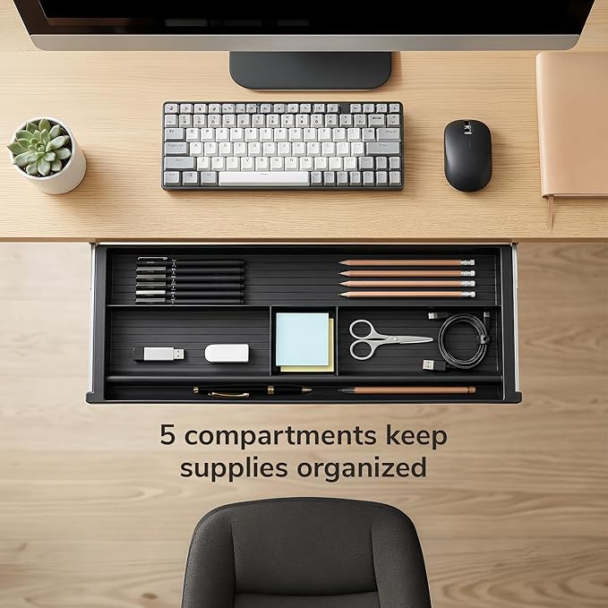 Mount-It! Under Desk Pencil Drawer | 21.25” W, Ball Bearing Slide-Out Organizer for Office Supplies, Paper & Pencils | Fits Desks Over 1” Thick, Adjustable Extension 16.25”–28”
