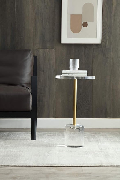 Artmaze Clear Acrylic End Table,Side Table,Brushed Brass Metal,Round,for Office, Living Room and Bedroom,Easy Assembly,12x12 inch，21.3 inch high
