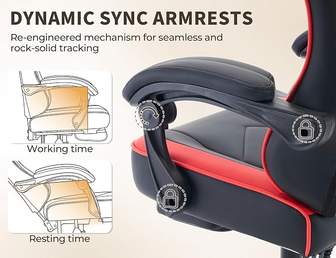 Office Desk Computer Gaming Chair for Adults, Ergonomic High Back Gamer Chair with Massage and Pocket Spring Cushion, Swivel Comfy Video Game Chairs with Footrest and Lumbar Support (Black Red)