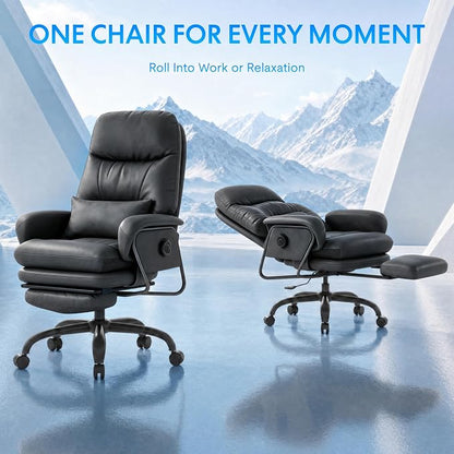 FLEXISPOT Cooling Ergonomic Office Chair with Footrest Indoor Lounge Computer Chair with 90-165° 4-Level Reclining, Chairs for Working Relaxing Sleeping, Tech Cooling Leather with 0.4 Q-Max, Black