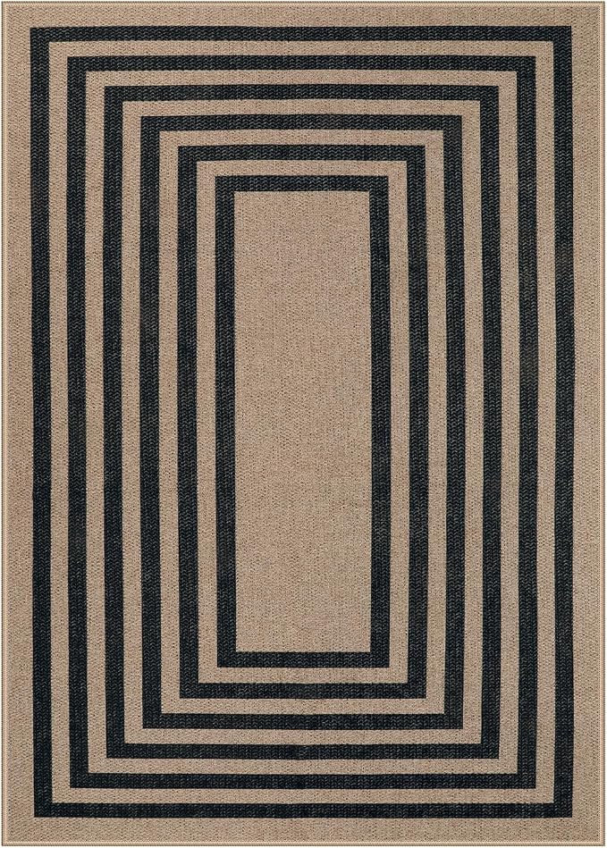 Lahome Enfys Modern Geometric Easy Jute Dining Room Rug, 5x7 Modern Rugs for Living Room Washable Kitchen Mat, Large Non Slip Farmhouse Indoor Outdoor Carpet for Bedroom Dorm RV
