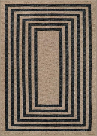 Lahome Enfys Modern Geometric Easy Jute Dining Room Rug, 5x7 Modern Rugs for Living Room Washable Kitchen Mat, Large Non Slip Farmhouse Indoor Outdoor Carpet for Bedroom Dorm RV