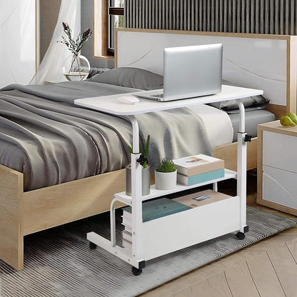Laptop Desk Removable and Adjustable Height Table for Bedroom Bedside, Office Desk Home Writing Desk, Small Standing Desks with Storage TV Tray Table, Size 31.5 Inch White