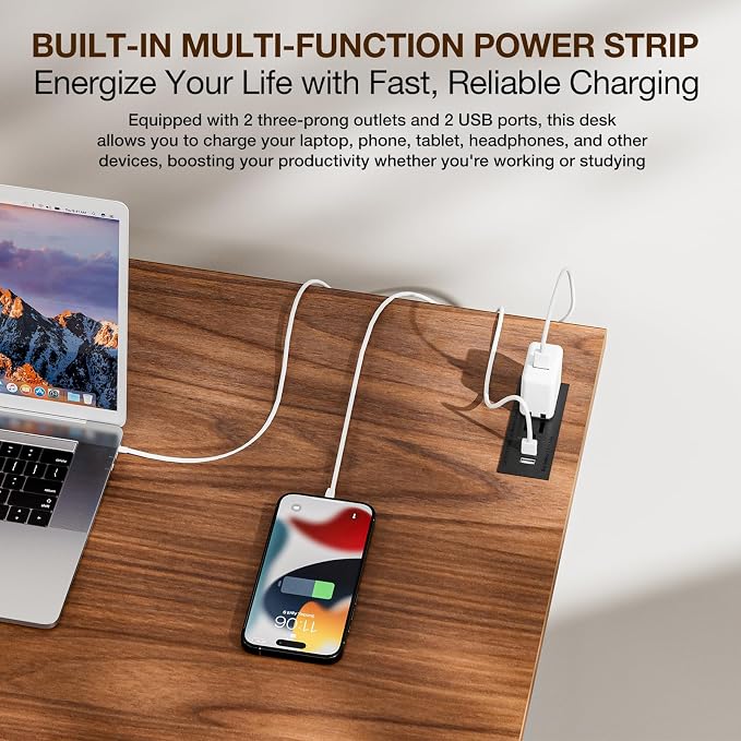 TEMI Long Computer Desk Folding Table - No Assembly, Compact 55.1" Foldable Desk with Power Outlets & USB Charging Port, Portable Lagre Office Desk, Ideal Large Study Table for Narrow Spaces, Walunt