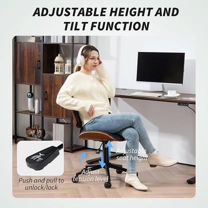 HOMCOM Home Office Chair No Arms with Wheels, PU Leather Mid Back Small Desk Chair with Adjustable Height, 360 Degree Swivel for Office, Reading, Meeting Room, Black