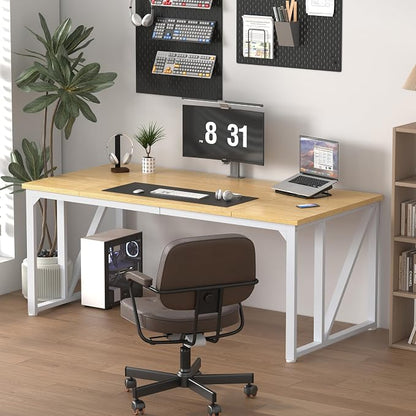 NSdirect Computer Desk 70×30.7 Inch Gaming Desk with Deeper & Thicker Desktop, Office Desk Work Desk for Home Office, Natural