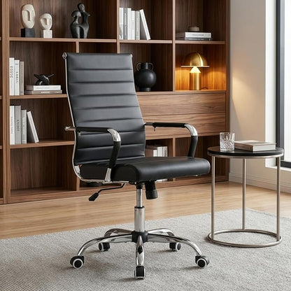Okeysen Office Desk Chair, Ergonomic Leather Modern Conference Room Chairs, Executive Ribbed Adjustable Swivel Rolling Chair for Home Office.