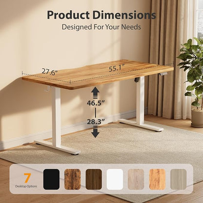Cubiker Standing Desk, 55x28 Inches Sit Stand Home Office Desk, Electric Stand up Desk, Adjustable Desk with Splice Board, White Frame/Light Rustic Top