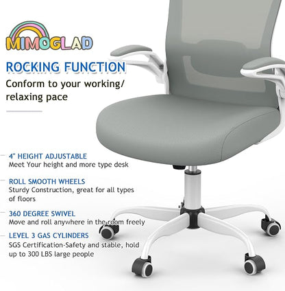 Mimoglad Ergonomic High Back Mesh Office Chair, Adjustable Lumbar Support, Thickened Seat Cushion (Modern, Moon Gray)