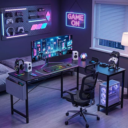 Alpen L Shaped Gaming Desk, Small Computer Desk, 50 Inch Wide Corner Desk, Work from Home Desk, Study Table for Bedrooms, PC Writing Table with Storage and Reversible Shelf, Classic Black