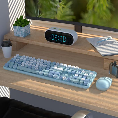 UBOTIE Colorful Wireless Keyboard and Mouse Combos, Retro Typewriter Floating Flexible Full-Sized Keys Computer Keyboard with Optical Mouse, 2.4GHz USB-A Connection for Windows Mac (Blue-Colorful)