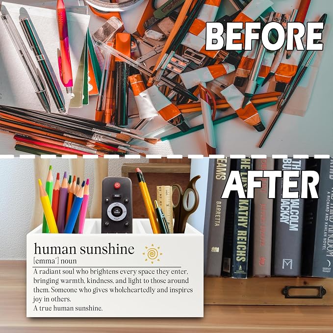 Human Sunshine Gifts Pen Pencil Holder Organizer for Desk, Thank You Appreciation Gifts for Teacher Coworker Women Men, Inspirational Wooden Box Sign for Home Office Desk Tabletop Decorations