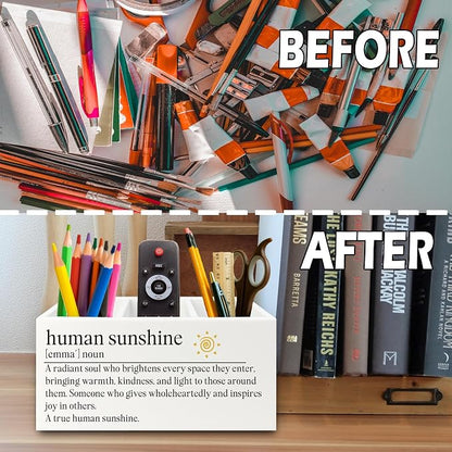 Human Sunshine Gifts Pen Pencil Holder Organizer for Desk, Thank You Appreciation Gifts for Teacher Coworker Women Men, Inspirational Wooden Box Sign for Home Office Desk Tabletop Decorations