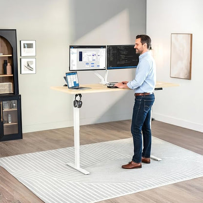 VIVO Electric 71 x 30 in Standing Desk, Touch Screen Adjustment, 220 lb Frame Support, 2E Series, Light Wood Top, White Frame, DESK-KIT-2EW71C