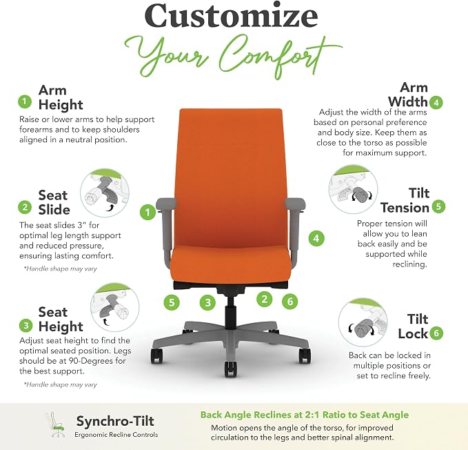 HON Ignition 2.0 Ergonomic Office Chair with Adjustable Arms, Advanced Synchro‑Tilt Recline, Upholstered Desk and Computer Chair for Home Office or Workstation, Titanium Frame, Apricot