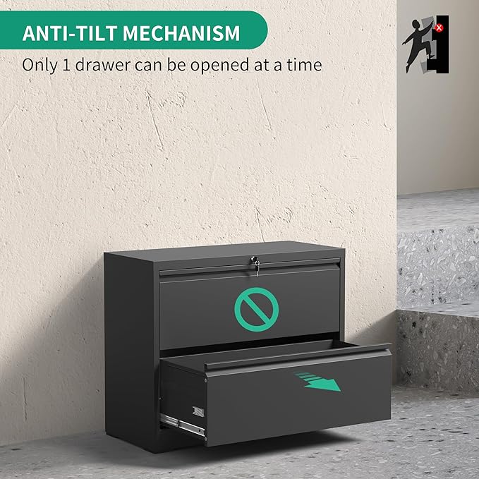 IKIMI Lateral File Cabinets 2 Drawer,Metal Lateral Filing Cabinet for Home Office,Wide Steel Storage Cabinet Commercial Drawer for Legal/Letter/A4 Size Files Assembly Required