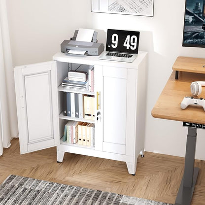 GAIOUS White Metal Pantry Cabinet with Lock(Two Units), Sideboard Buffet | Storage Cabient with Doors and 2 Adjustable Shelves, Multifunctional Kitchen Cupboard for Home Office, Buffet Table