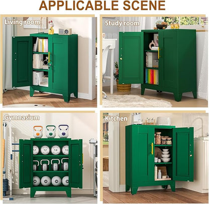 36" Metal Garage Storage Cabinet with Lock,Lockable Office File Cabinet with 2 Doors and 2 Adjustable Shelves,Outdoor Steel Locker Organizer for Home Office,Gym,School,Warehouse(Green)