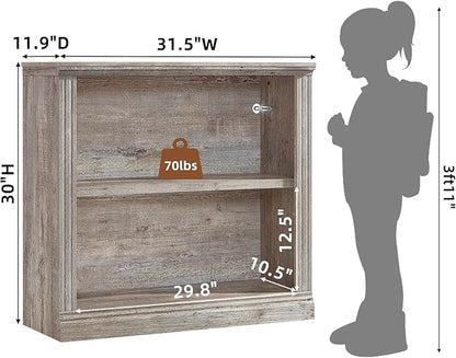 RWYHG 30" Grey Bookshelf Set of 4,2-Tier Thick Wood Book Shelf with Adjustable Shelve,Free Standing Farmhouse Bookcase with Open Display Storage,Floor Vintage Bookshelves for Living Room,Office