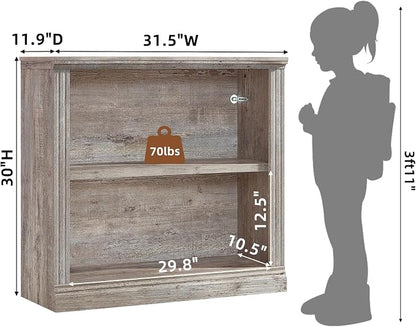 RWYHG 30" Grey Bookshelf Set of 3,2-Tier Thick Wood Book Shelf with Adjustable Shelve,Free Standing Farmhouse Bookcase with Open Display Storage,Floor Vintage Bookshelves for Living Room,Office