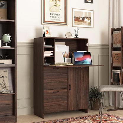 CIATRE Desk Cabinet, with Storage Drawer & Shelves, Fold-up Desktop, Ideal for Home, Office, Dormitory, Small Spaces W31.49 xD13.78 xH47.2