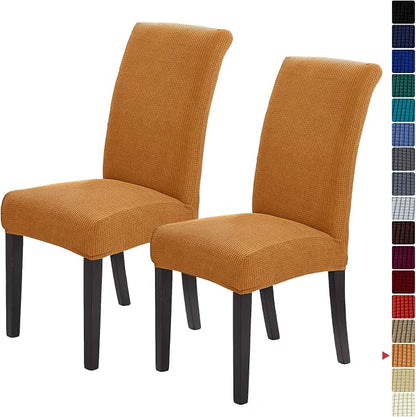 Stretch Chair Covers for Dining Room Set of 2, Removable Washable Dining Room Chair Covers, Dining Chair Slipcovers Seat Protector, Great Home Decor and Banquet Upholstery (Gold, 2 Pack)