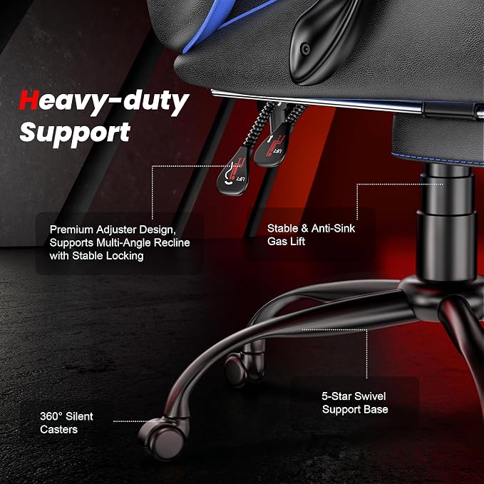 Gaming Chair with Footrest, Ergonomic Video Game Chair with Headrest and Lumbar Support, 400 lbs Adult Chair, Height Adjustable 360° Swivel High Back Reclining Computer Chair for Home Office (Blue)