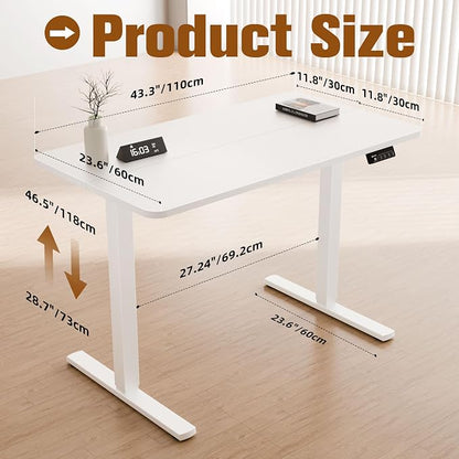 ERGOMAKER 43" Electric Standing Desk, Adjustable Height, Sit Stand Up Desk for Home Office & Computer Workstations, Memory Controller, White