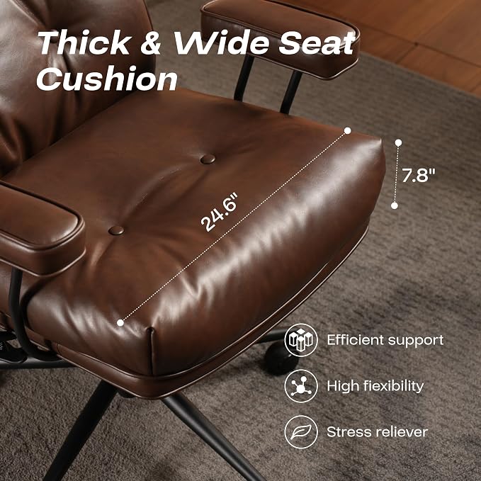 CAODOC Big and Tall Office Chair, 300LBS PU Leather Executive Office Chair Whit Lumbar Support, Managerial Home Desk Chair, Heavy Duty High Back Computer Chair(PU Leather Coffee)