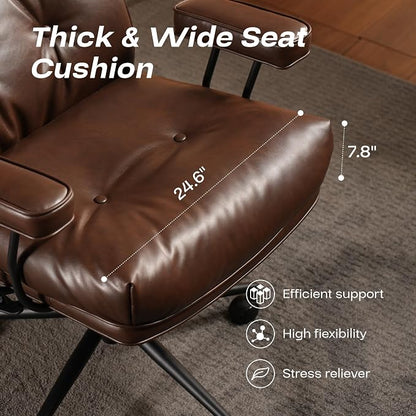 CAODOC Big and Tall Office Chair, 300LBS PU Leather Executive Office Chair Whit Lumbar Support, Managerial Home Desk Chair, Heavy Duty High Back Computer Chair(PU Leather Coffee)