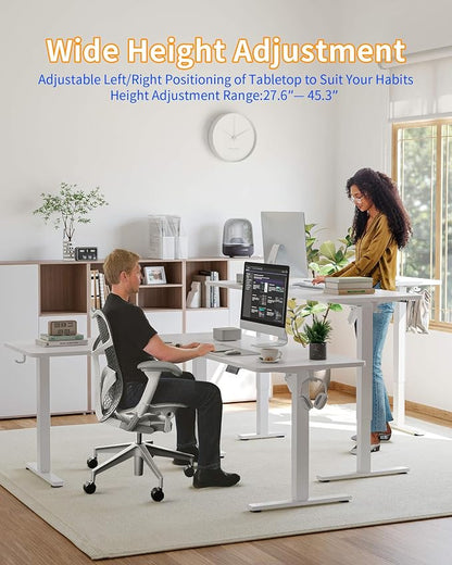 YIHAYO L Shaped Standing Desk Adjustable Height, 63 x 55 Inches Electric Corner Standing Desk with Splice Board, Computer Desk for Home Office, White