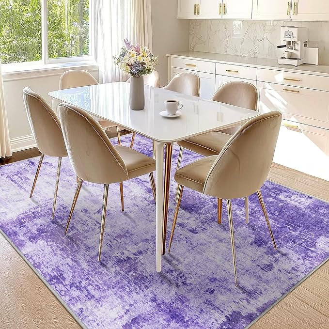 RELEANY Washable Area Rugs 8'x10' Non-Slip Modern Abstract Soft for Living Room Entryway Bedroom Kitchen, Print Pattern, Purple Gray Pink White