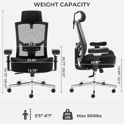 Big and Tall Office Chair 700lbs with Ergonomic W Wide Thick Seat Cushion, Oversized Mesh Desk Chair with Adjustable Lumbar for Heavy People, Computer Chair with 4D Armrest Headrest