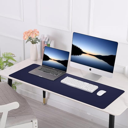 AFIING Cork Desk Mat 47" x 23.6", Dual-Sided Natural Cork & PU Leather Desk Pad, Non-Slip Waterproof Large Mouse Pad for Office, Home & Gaming (Blue)