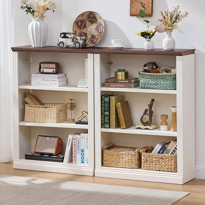 RWYHG 43" White Tall Bookshelf,3-Tier Thick Wooden Book Shelf with Adjustable Shelves,Free Standing Farmhouse Bookcase with Open Display Storage,Floor Vintage Bookshelves for Living Room,Office