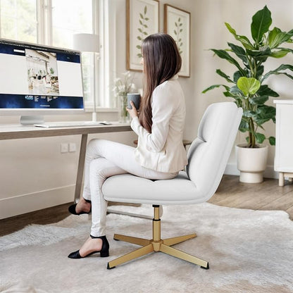 Flash Furniture Chloe Commercial Mid-Back Swivel Office Chair, Padded LeatherSoft, Adjustable Height, Ergonomic Mid-Rise Back, Armless, Stationary, White/Gold