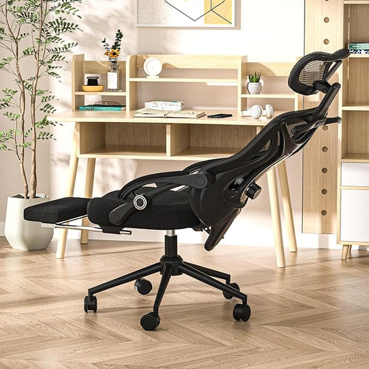 Ergonomic Office Chair - Adjustable Lumbar & Headrest, 90-160° Reclining with Footrest, Breathable Mesh Back - Home Office/Gaming Computer Chair
