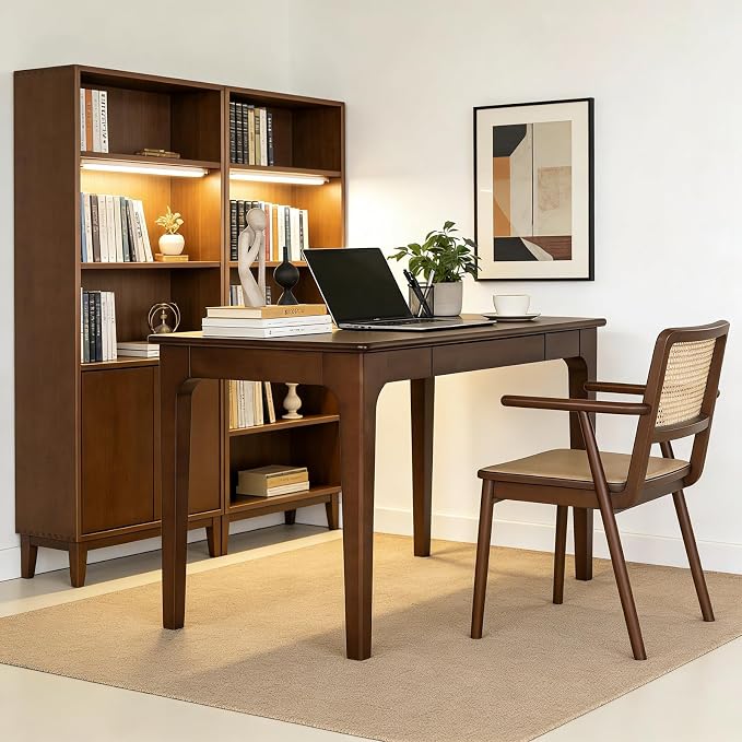 Solid Wooden Desk with Drawers, Small Writing Desk with Drawers for Computer, PC Desk for Work, Study or Gaming, Easy to Assemble (Walnut, 31.5IN)