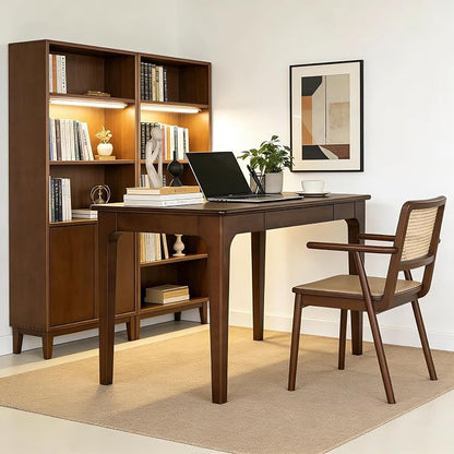 Solid Wooden Desk with Drawers, Small Writing Desk with Drawers for Computer, PC Desk for Work, Study or Gaming, Easy to Assemble (Walnut, 31.5IN)