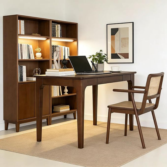 Solid Wooden Desk with Drawers, Small Writing Desk with Drawers for Computer, PC Desk for Work, Study or Gaming, Easy to Assemble (Walnut, 31.5IN)