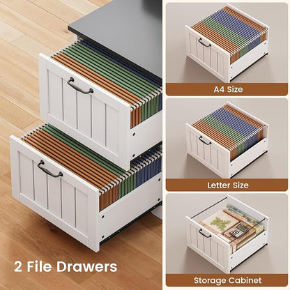 SEDETA 63" L Shaped Desk with Drawers, Farmhouse Office Desk with File Drawers, Wood Corner Computer Desk with Storage, Home Office Desk with Monitor Stand and Storage Cabinet, Black and White