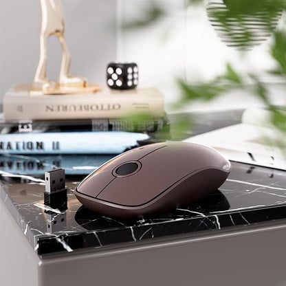 MPTOG Wireless Keyboard and Mouse Combo, Retro Round Typewriter Keys, 2.4G Silent Connection with Number Pad, Ergonomic Aesthetic Desk Set for Home Office, Laptop, PC, Mac (Black Coffee)