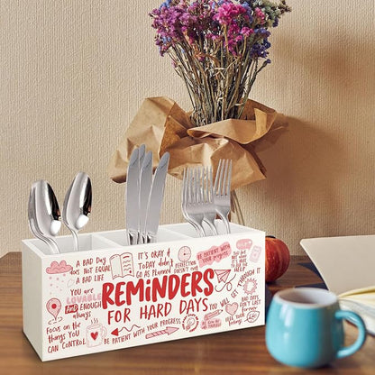 Bookmark Holder Decor Wooden Pen Pencil Holder for Desk, Reminders for Hard Days Wood Makeup Holder Organizer for Room Library