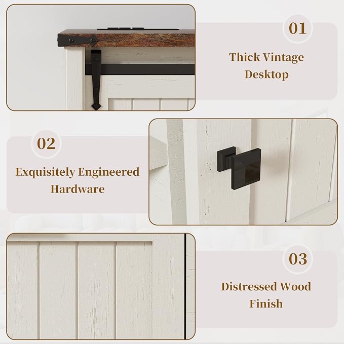 2 Drawer Lateral File Cabinet with Outlets & Charging Station for Files Letter/FC/A4, Farmhouse Filing Cabinets for Home Office Storage, Wooden Print Stand, 46.4" Wide, Antique White