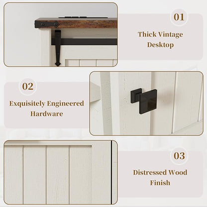 2 Drawer Lateral File Cabinet with Outlets & Charging Station for Files Letter/FC/A4, Farmhouse Filing Cabinets for Home Office Storage, Wooden Print Stand, 46.4" Wide, Antique White