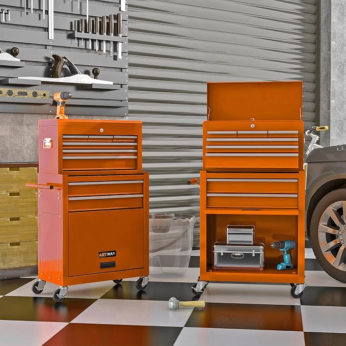 RYH 8 Drawers Rolling Tool Chest & Tool Box on Wheels | Heavy Duty Metal Cart with Ball Bearing Drawers | Fits US General Tool Box for Garage Storage(Orange, 8 Drawers /43.1" H × 24.2" W)