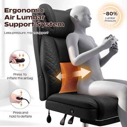 Office Desk Chair with Footrest, High Back Leather Chair Lumbar Support