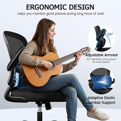 ALLGOD Ergonomic Office Chair, Breathable Mesh Ergonomic Desk Chair with Lumbar Support, Flip-up Armrests, Computer Chairs Comfortable for Home, Office, Work, Standard, 4 Pack